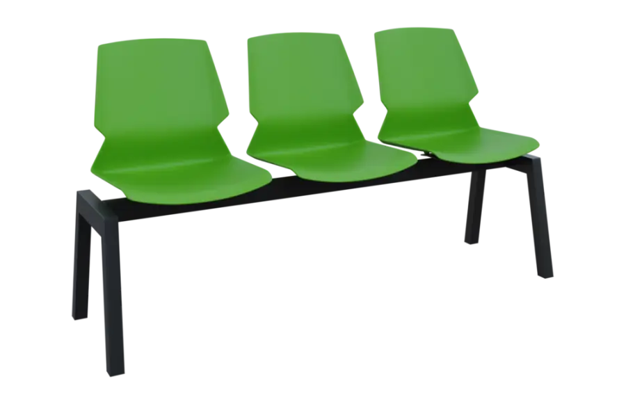 PRETTY 3, plastová lavice do čekárny, 3-sedák, zelená, kostra černá